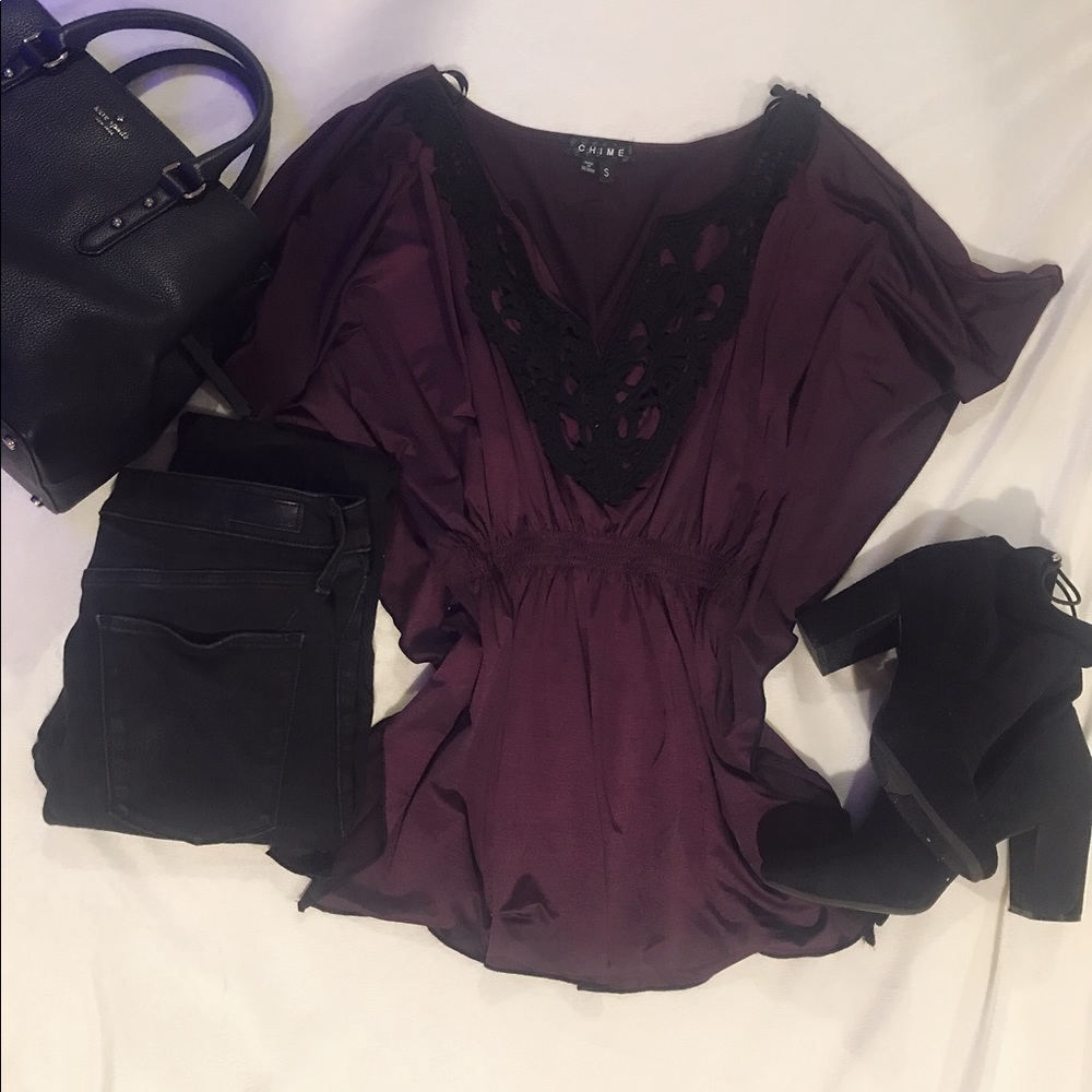 Small purple flutter sleeve top